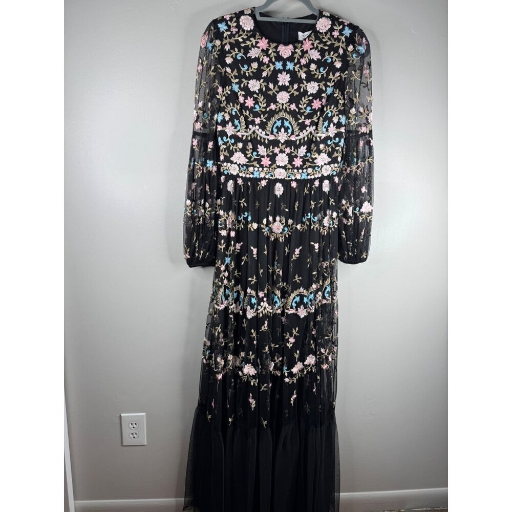 MAC DUGGAL 35111 Embroidered Floral Long Sleeve Gown in Black Size 4 NEW - Picture 6 of 11
